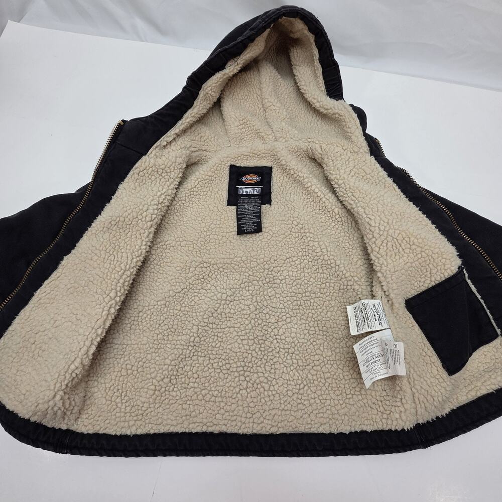 Dickies Youth Large Sherpa Lined Hooded Jacket Black Canvas Workwear Full Zip... - Picture 8 of 15